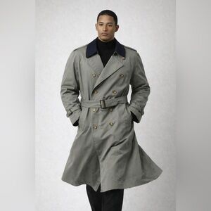 Vintage Burberry Trench Coat - Olive W/Navy Removable Collar Wool Lining, 42L